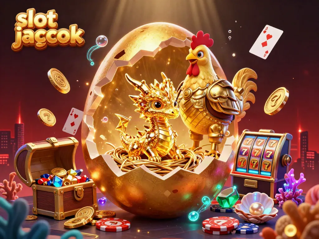 Experience the thrill of slot jackpot adventures with a baby dragon surrounded by gold and poker chips.
