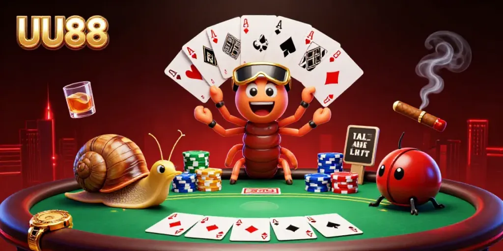 Experience the vibrant energy of UU88 with a lively 3D cartoon casino scene featuring unique gambling characters.