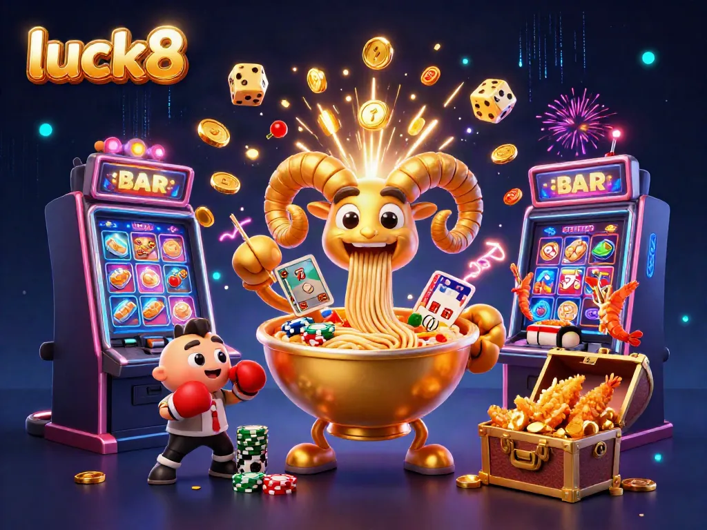 Experience thrilling wins with luck8 at this vibrant online casino illustration.