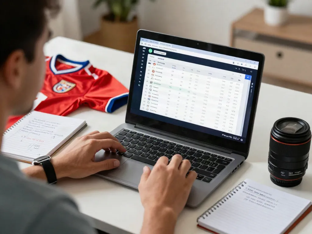 Excited bettor analyzing WWBOLA odds on laptop in cozy home office.