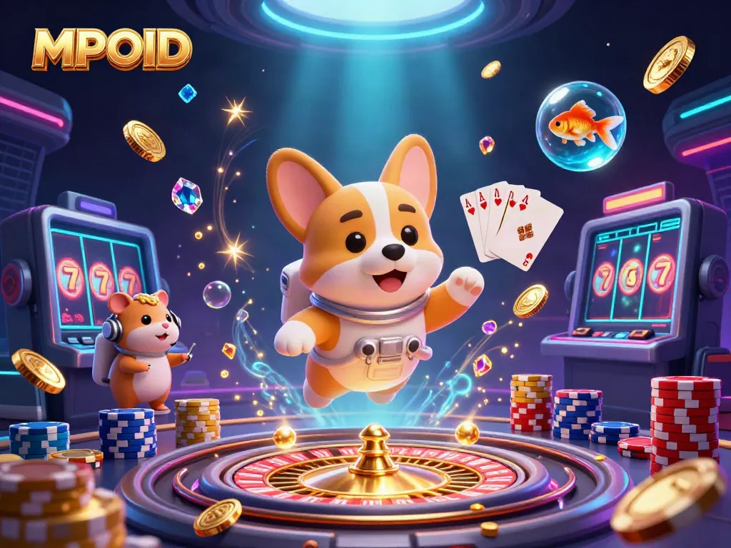 Float in excitement with MPOID's engaging space-themed casino scene, packed with vibrant gaming elements.