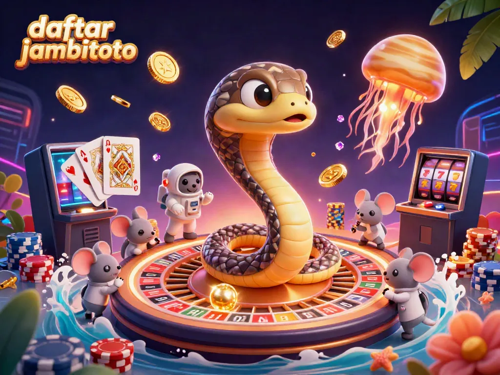 Experience the excitement of daftar jambitoto with cosmic characters in a vibrant casino scene.