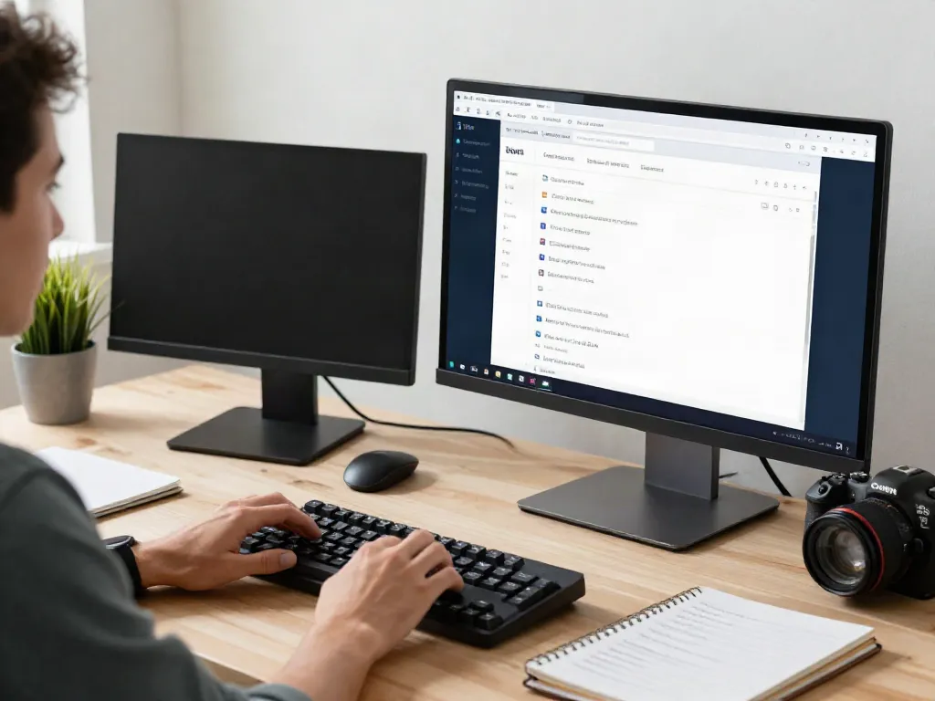 Focused user exploring 링크사이트 directory on a modern computer setup.