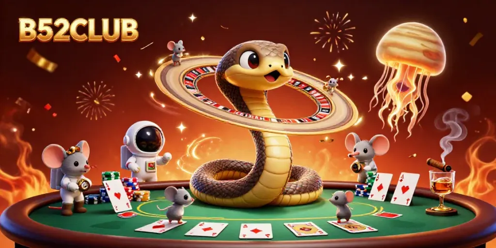 Betting astronauts engage in vibrant cosmic gaming at B52CLUB casino illustration