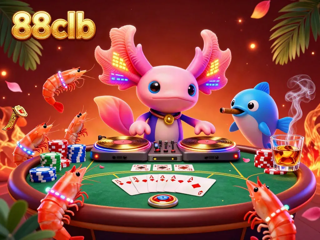 Experience the vibrant excitement of 88clb with a lively underwater DJ scene featuring poker elements.