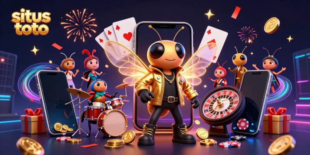 Experience situs toto excitement with a rock star cicada and vibrant casino elements for thrilling gameplay.